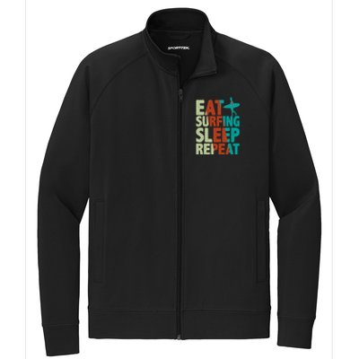 Eat Surfing Sleep Repeat Summer Beach Retro Sunset Gift Stretch Full-Zip Cadet Jacket