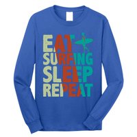 Eat Surfing Sleep Repeat Summer Beach Retro Sunset Gift Long Sleeve Shirt