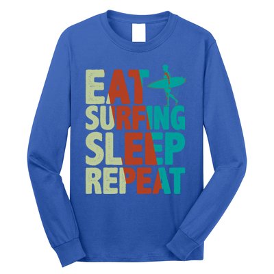 Eat Surfing Sleep Repeat Summer Beach Retro Sunset Gift Long Sleeve Shirt