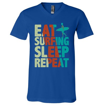 Eat Surfing Sleep Repeat Summer Beach Retro Sunset Gift V-Neck T-Shirt