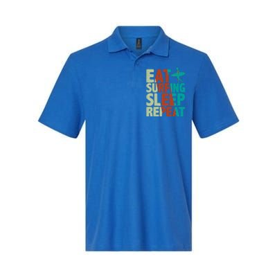 Eat Surfing Sleep Repeat Summer Beach Retro Sunset Gift Softstyle Adult Sport Polo