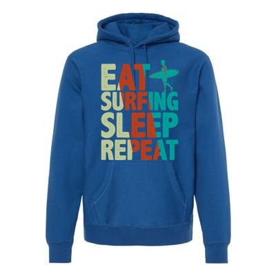 Eat Surfing Sleep Repeat Summer Beach Retro Sunset Gift Premium Hoodie