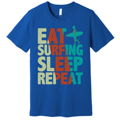 Eat Surfing Sleep Repeat Summer Beach Retro Sunset Gift Premium T-Shirt