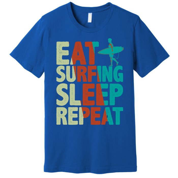 Eat Surfing Sleep Repeat Summer Beach Retro Sunset Gift Premium T-Shirt