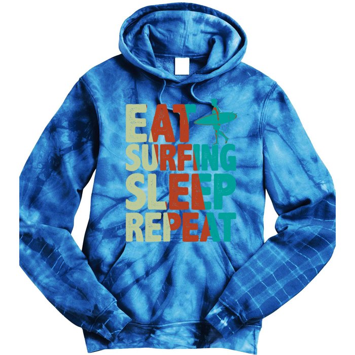 Eat Surfing Sleep Repeat Summer Beach Retro Sunset Gift Tie Dye Hoodie