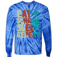 Eat Surfing Sleep Repeat Summer Beach Retro Sunset Gift Tie-Dye Long Sleeve Shirt