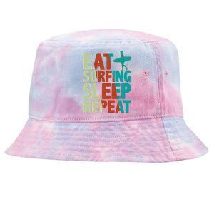 Eat Surfing Sleep Repeat Summer Beach Retro Sunset Gift Tie-Dyed Bucket Hat