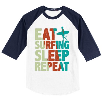 Eat Surfing Sleep Repeat Summer Beach Retro Sunset Gift Baseball Sleeve Shirt