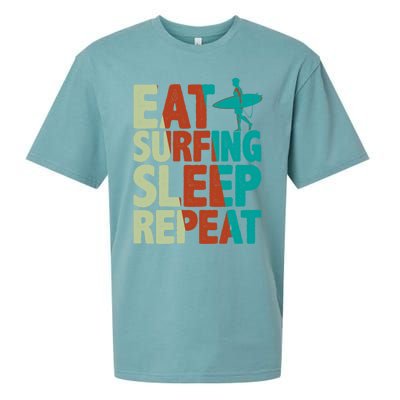 Eat Surfing Sleep Repeat Summer Beach Retro Sunset Gift Sueded Cloud Jersey T-Shirt