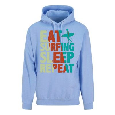 Eat Surfing Sleep Repeat Summer Beach Retro Sunset Gift Unisex Surf Hoodie