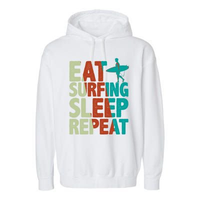 Eat Surfing Sleep Repeat Summer Beach Retro Sunset Gift Garment-Dyed Fleece Hoodie