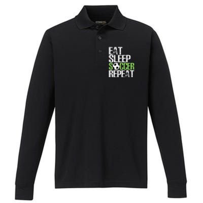 Eat Sleep Soccer Repeat Cool Sport Player Performance Long Sleeve Polo