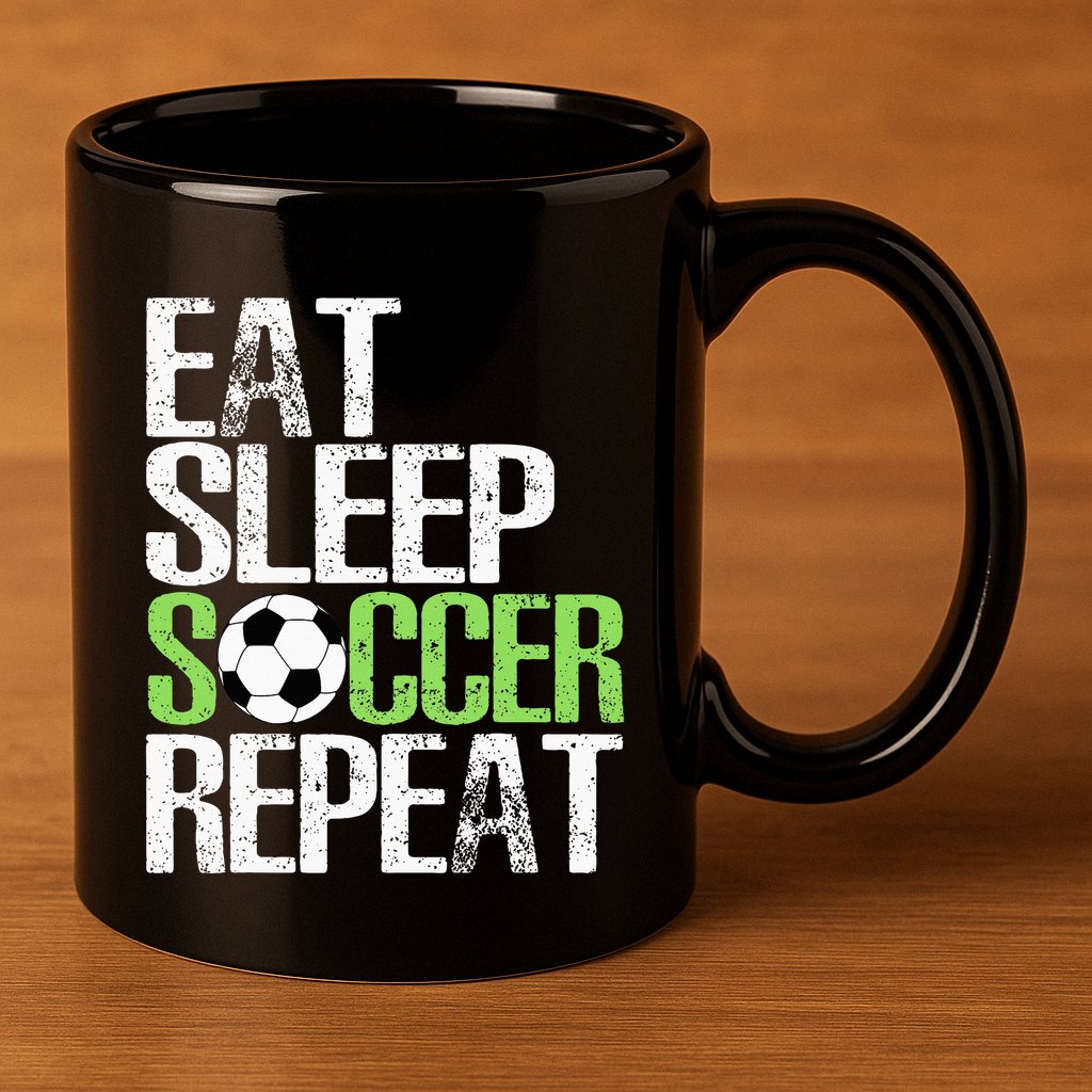 Eat Sleep Soccer Repeat Cool Sport Player 11oz C Handle Ceramic Mug
