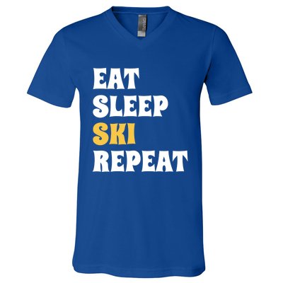 Eat Sleep Ski Repeat Cool Winter Sport Ski Lover Gift V-Neck T-Shirt