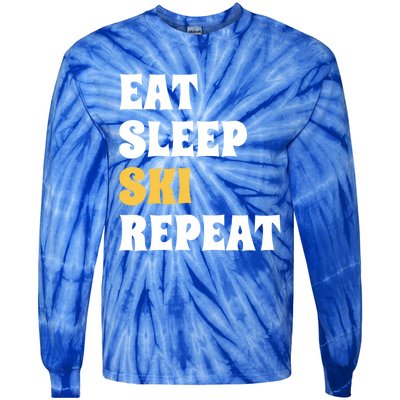 Eat Sleep Ski Repeat Cool Winter Sport Ski Lover Gift Tie-Dye Long Sleeve Shirt