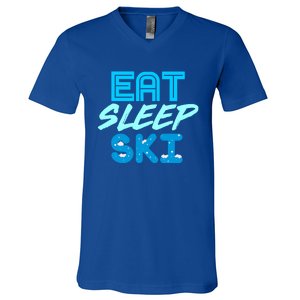 Eat Sleep Ski Funny Quote Skiing Gift Cute Gift V-Neck T-Shirt