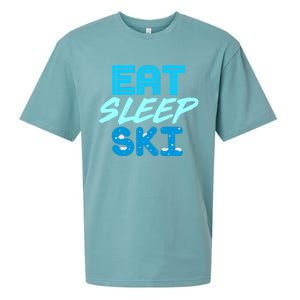 Eat Sleep Ski Funny Quote Skiing Gift Cute Gift Sueded Cloud Jersey T-Shirt