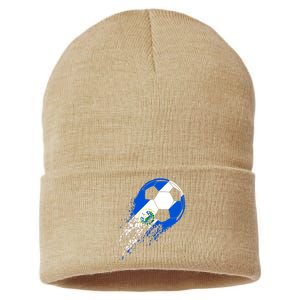 El Salvador Soccer Salvadorian Flag Pride Soccer Player Sustainable Knit Beanie