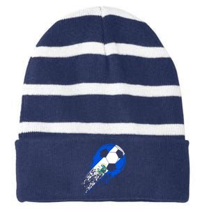 El Salvador Soccer Salvadorian Flag Pride Soccer Player Striped Beanie with Solid Band