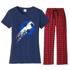 El Salvador Soccer Salvadorian Flag Pride Soccer Player Women's Flannel Pajama Set