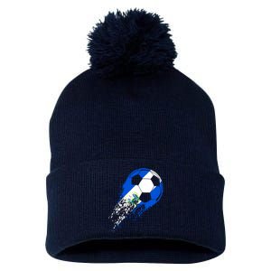 El Salvador Soccer Salvadorian Flag Pride Soccer Player Pom Pom 12in Knit Beanie