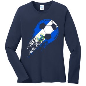 El Salvador Soccer Salvadorian Flag Pride Soccer Player Ladies Long Sleeve Shirt