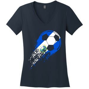 El Salvador Soccer Salvadorian Flag Pride Soccer Player Women's V-Neck T-Shirt