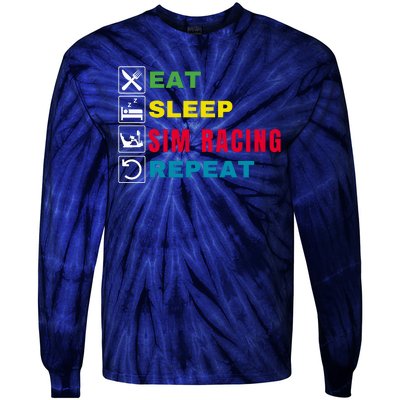 Eat Sleep Sim Racing Repeat Sim Racer Car Racing Sim Race Funny Gaming Esport Tie-Dye Long Sleeve Shirt