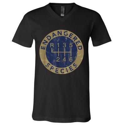 Endangered Species Stick Shift Manual Transmission Drivers V-Neck T-Shirt