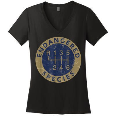 Endangered Species Stick Shift Manual Transmission Drivers Women's V-Neck T-Shirt