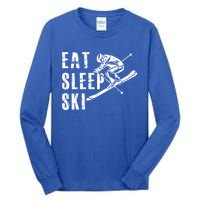 Eat Sleep Ski Funny Vintage Skiing Skier Adventure Graphic Gift Tall Long Sleeve T-Shirt