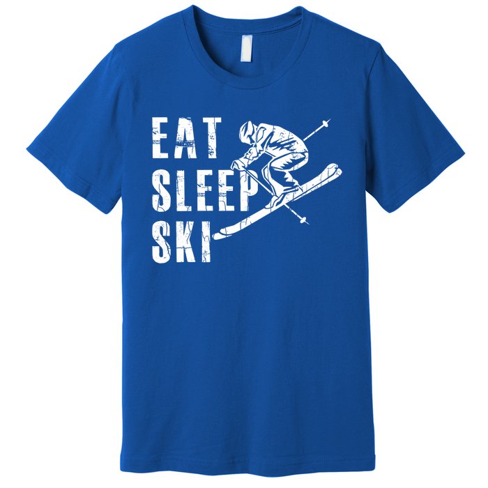 Eat Sleep Ski Funny Vintage Skiing Skier Adventure Graphic Gift Premium T-Shirt