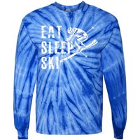 Eat Sleep Ski Funny Vintage Skiing Skier Adventure Graphic Gift Tie-Dye Long Sleeve Shirt