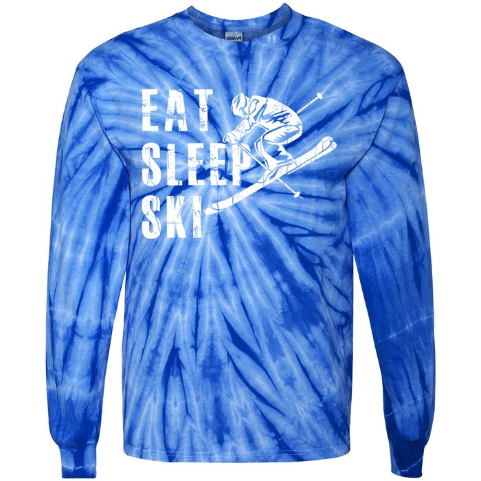 Eat Sleep Ski Funny Vintage Skiing Skier Adventure Graphic Gift Tie-Dye Long Sleeve Shirt