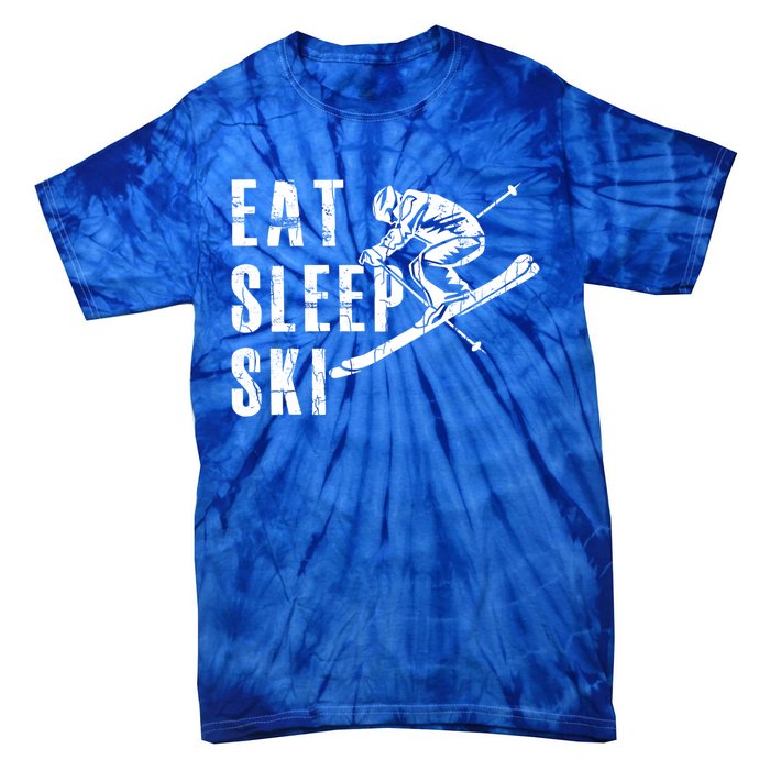 Eat Sleep Ski Funny Vintage Skiing Skier Adventure Graphic Gift Tie-Dye T-Shirt