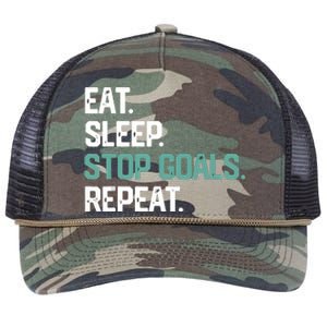 EAT SLEEP STOP GOALS REPEAT Soccer Hockey Gift Retro Rope Trucker Hat Cap