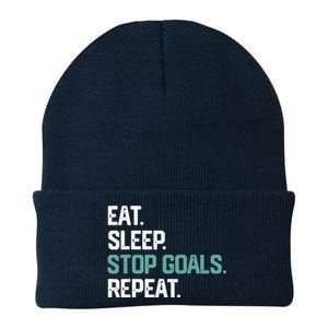 EAT SLEEP STOP GOALS REPEAT Soccer Hockey Gift Knit Cap Winter Beanie