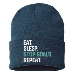 EAT SLEEP STOP GOALS REPEAT Soccer Hockey Gift Sustainable Knit Beanie