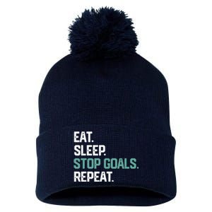 EAT SLEEP STOP GOALS REPEAT Soccer Hockey Gift Pom Pom 12in Knit Beanie