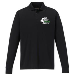 Eat Sleep Soccer Repeat Funny Soccer Players Boy Performance Long Sleeve Polo