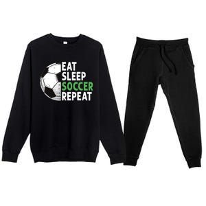 Eat Sleep Soccer Repeat Funny Soccer Players Boy Premium Crewneck Sweatsuit Set