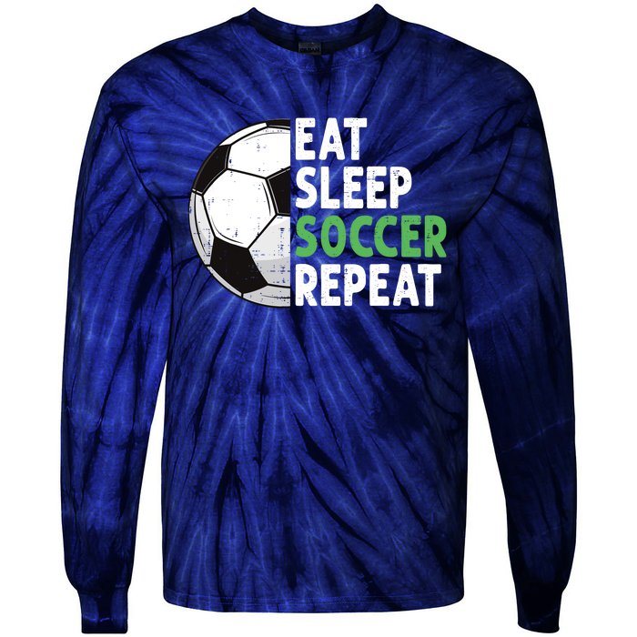 Eat Sleep Soccer Repeat Funny Soccer Players Boy Tie-Dye Long Sleeve Shirt