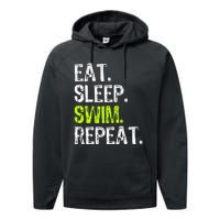 Eat Sleep Swim Repeat Swimming Swimmer Funny Cool Performance Fleece Hoodie