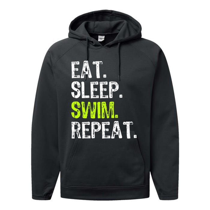 Eat Sleep Swim Repeat Swimming Swimmer Funny Cool Performance Fleece Hoodie