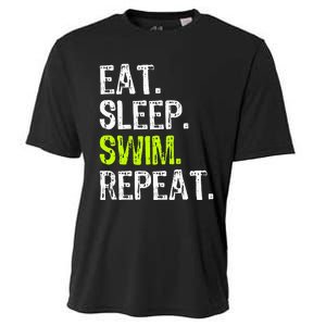 Eat Sleep Swim Repeat Swimming Swimmer Funny Cool Cooling Performance Crew T-Shirt