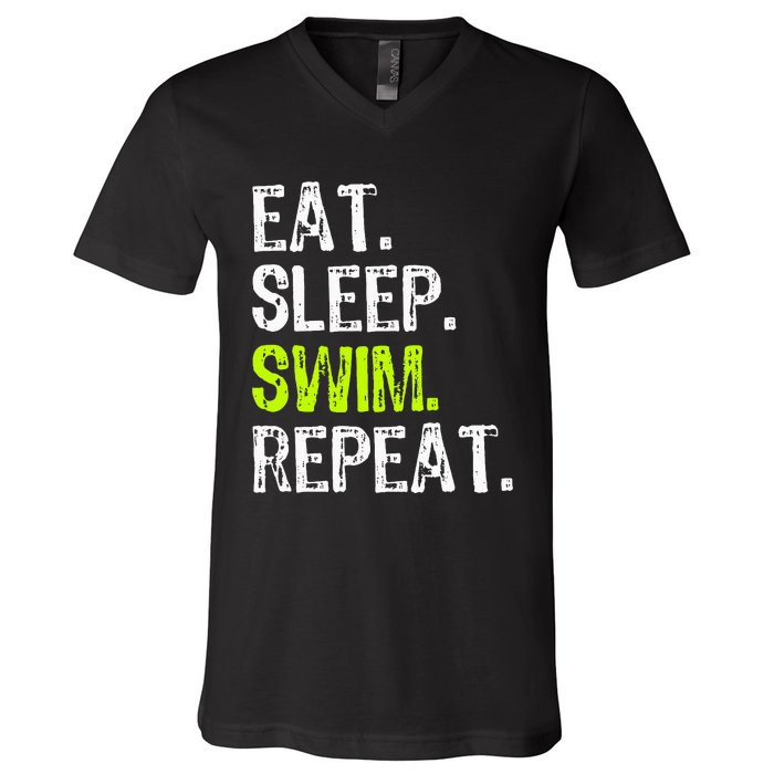 Eat Sleep Swim Repeat Swimming Swimmer Funny Cool V-Neck T-Shirt