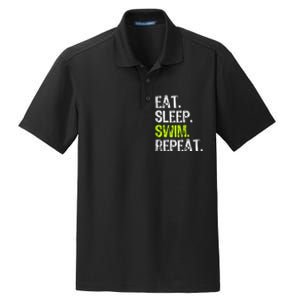 Eat Sleep Swim Repeat Swimming Swimmer Funny Cool Dry Zone Grid Polo