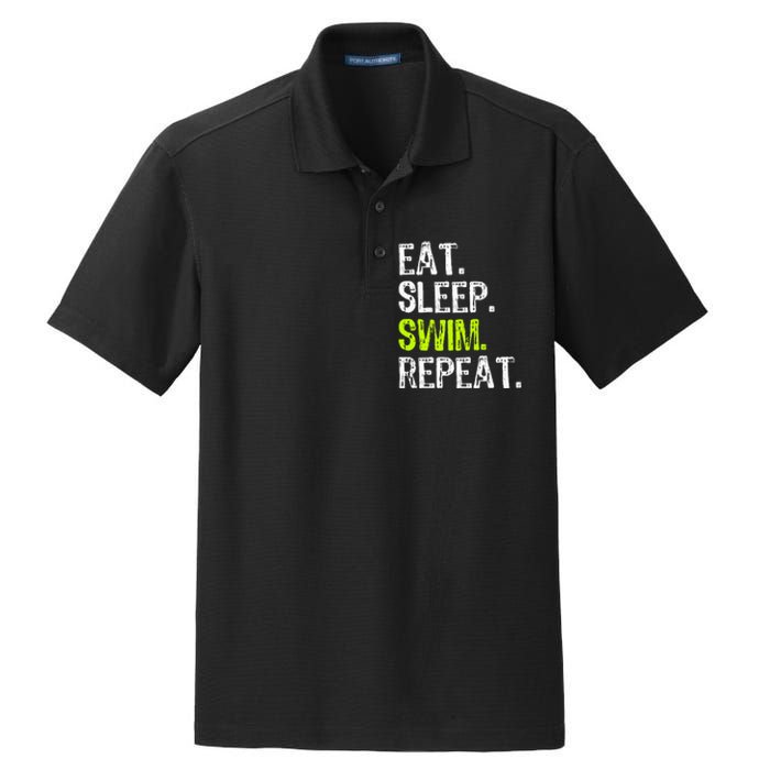 Eat Sleep Swim Repeat Swimming Swimmer Funny Cool Dry Zone Grid Polo