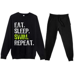 Eat Sleep Swim Repeat Swimming Swimmer Funny Cool Premium Crewneck Sweatsuit Set