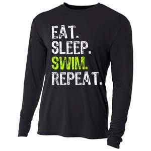 Eat Sleep Swim Repeat Swimming Swimmer Funny Cool Cooling Performance Long Sleeve Crew